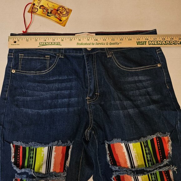 NWT L & B Lucky Blessed Womans Size 14 Distressed Serape Jeans - Picture 5 of 8